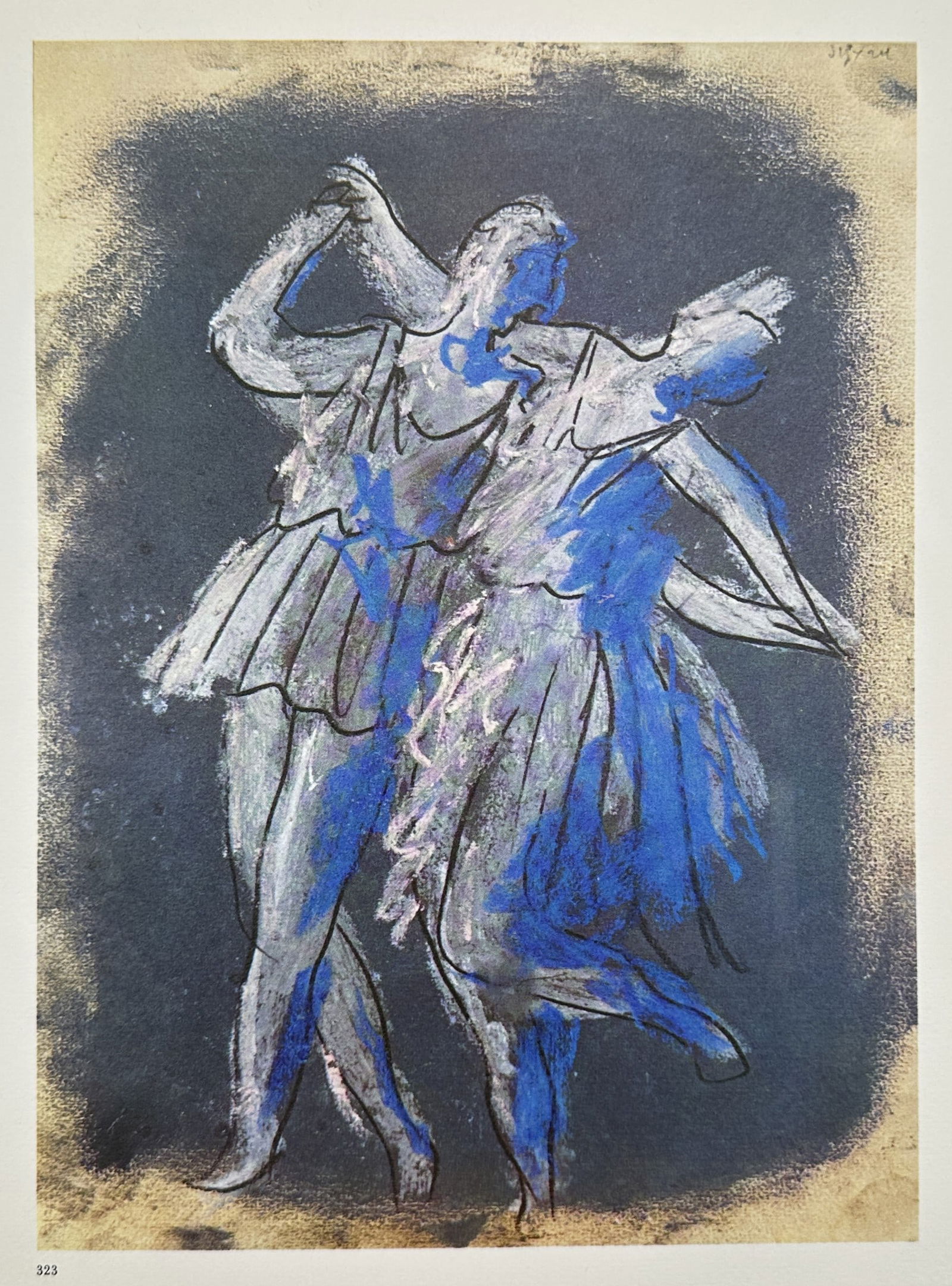 Pablo Picasso (1881–1973), after – Costume Design for Apollo and Venus – Offset print: "Mercure" illustrates a fluid costume study for the characters Apollo and Venus from the 1924 ballet Mercure. The work depicts two figures in a graceful embrace, rendered with loose, expressive outlin