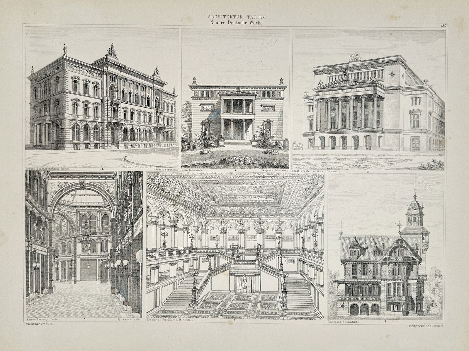 Paul Neff (19th Century) – Modern German Architectural Works – Engraving (1894) (1 of 2)
