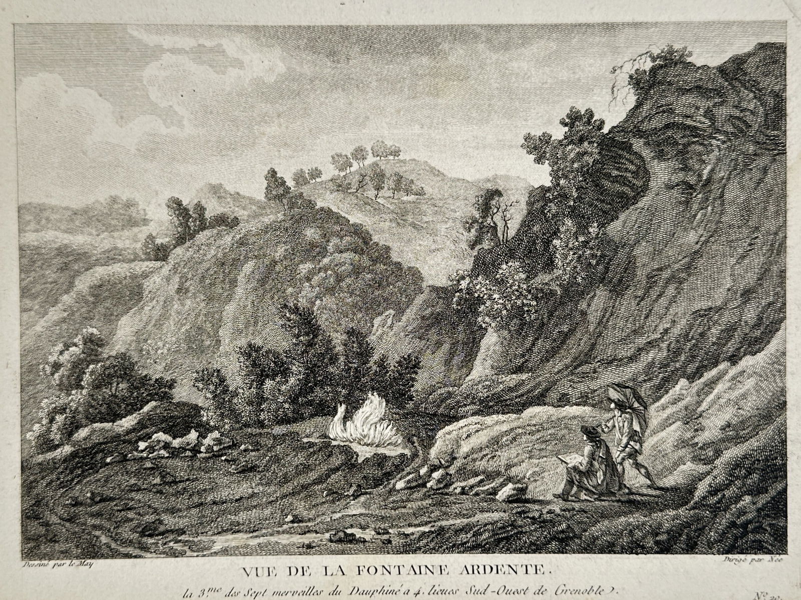 Olivier Le May (1734–1797) – View of the Burning Fountain – Etching (18th Century) (1 of 2)