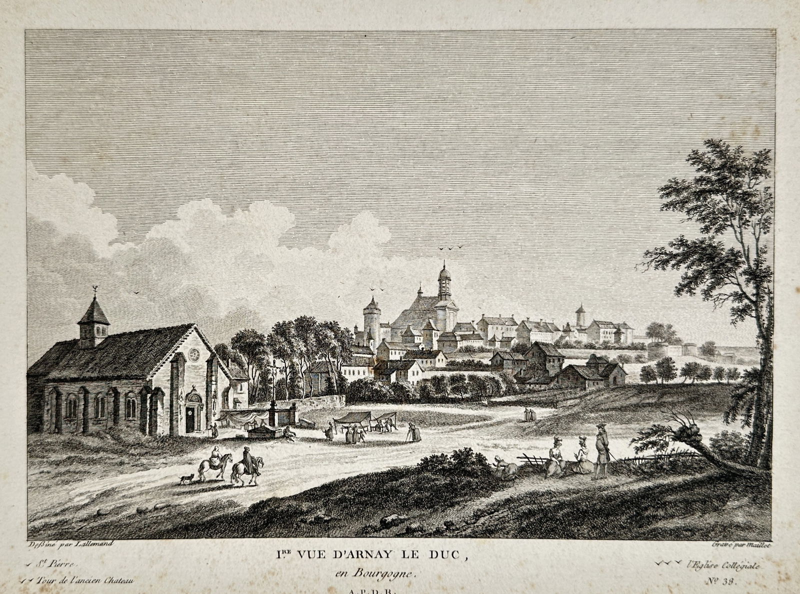 Jean-Baptiste Lallemand – View of Arnay-le-Duc in Burgundy – Etching (18th Century) (1 of 2)