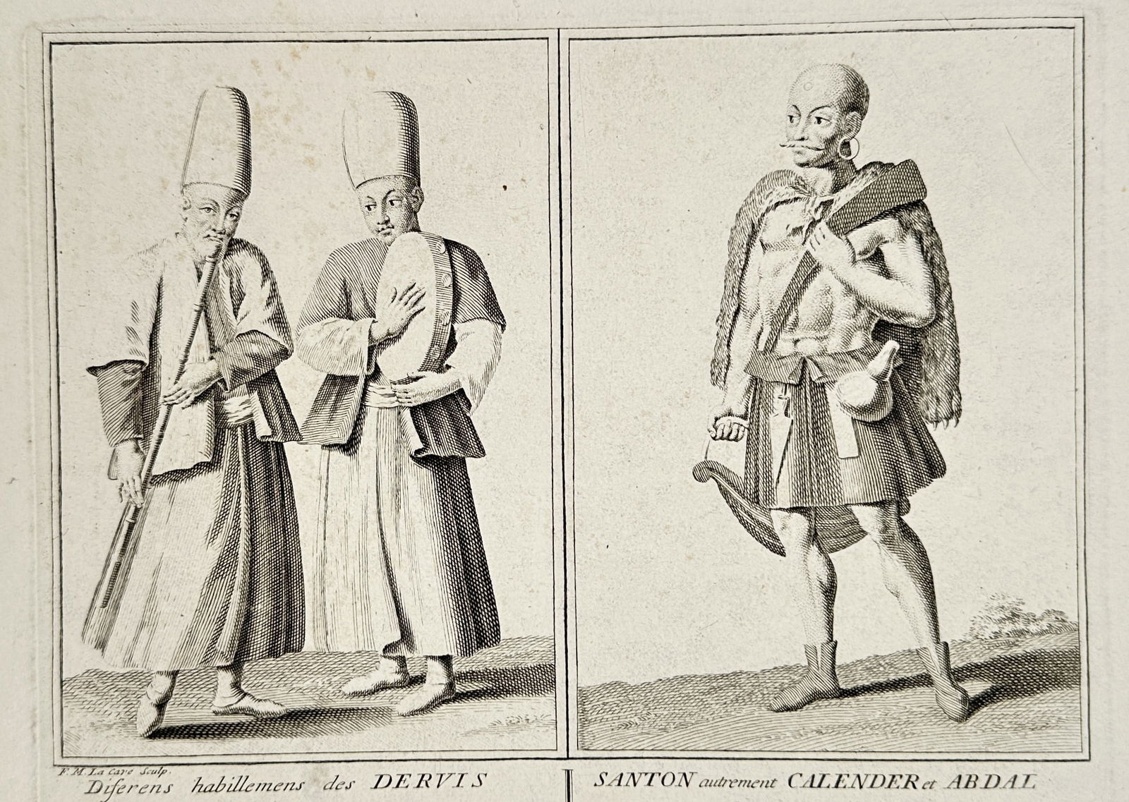 François Morellon la Cave (1696–1768) – Dervishes and Santon – Etching (18th Century) (1 of 2)
