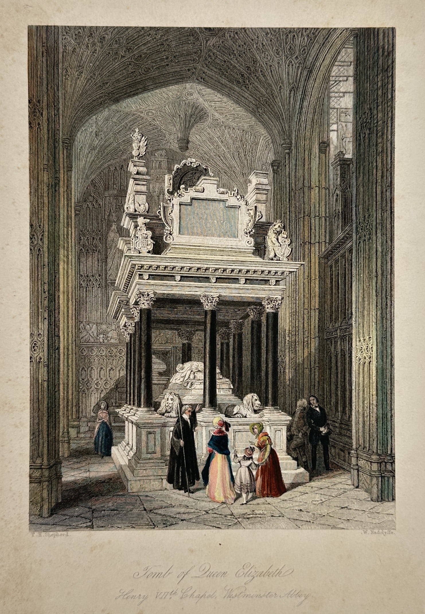 Thomas Hosmer Shepherd (1793–1864) – Tomb of Queen Elizabeth – Hand-coloured etching (1841) (1 of 2)