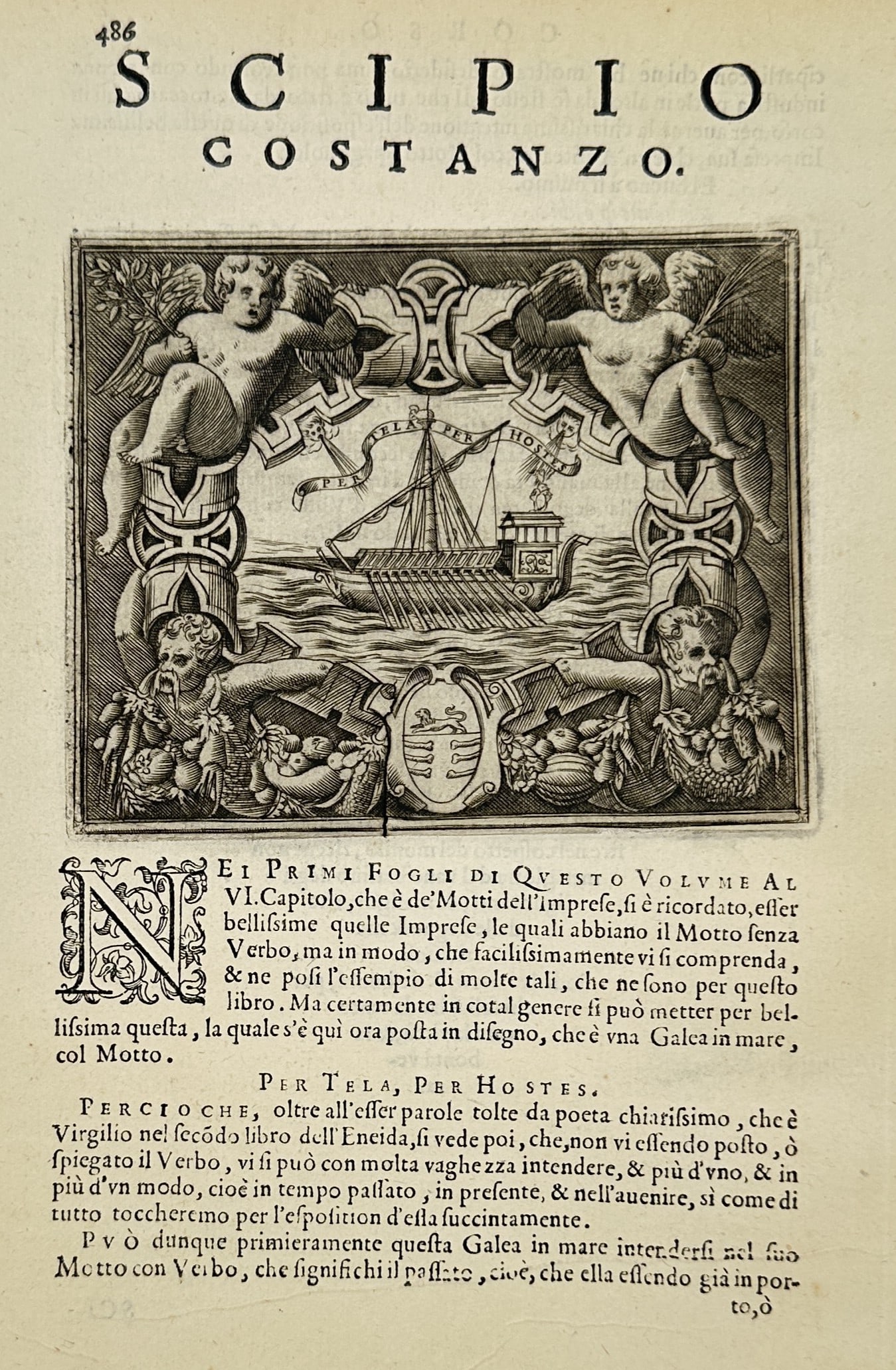 Girolamo Ruscelli (1504–1566) – Scipio Costanzo Emblem – Etching (16th Century) (1 of 2)