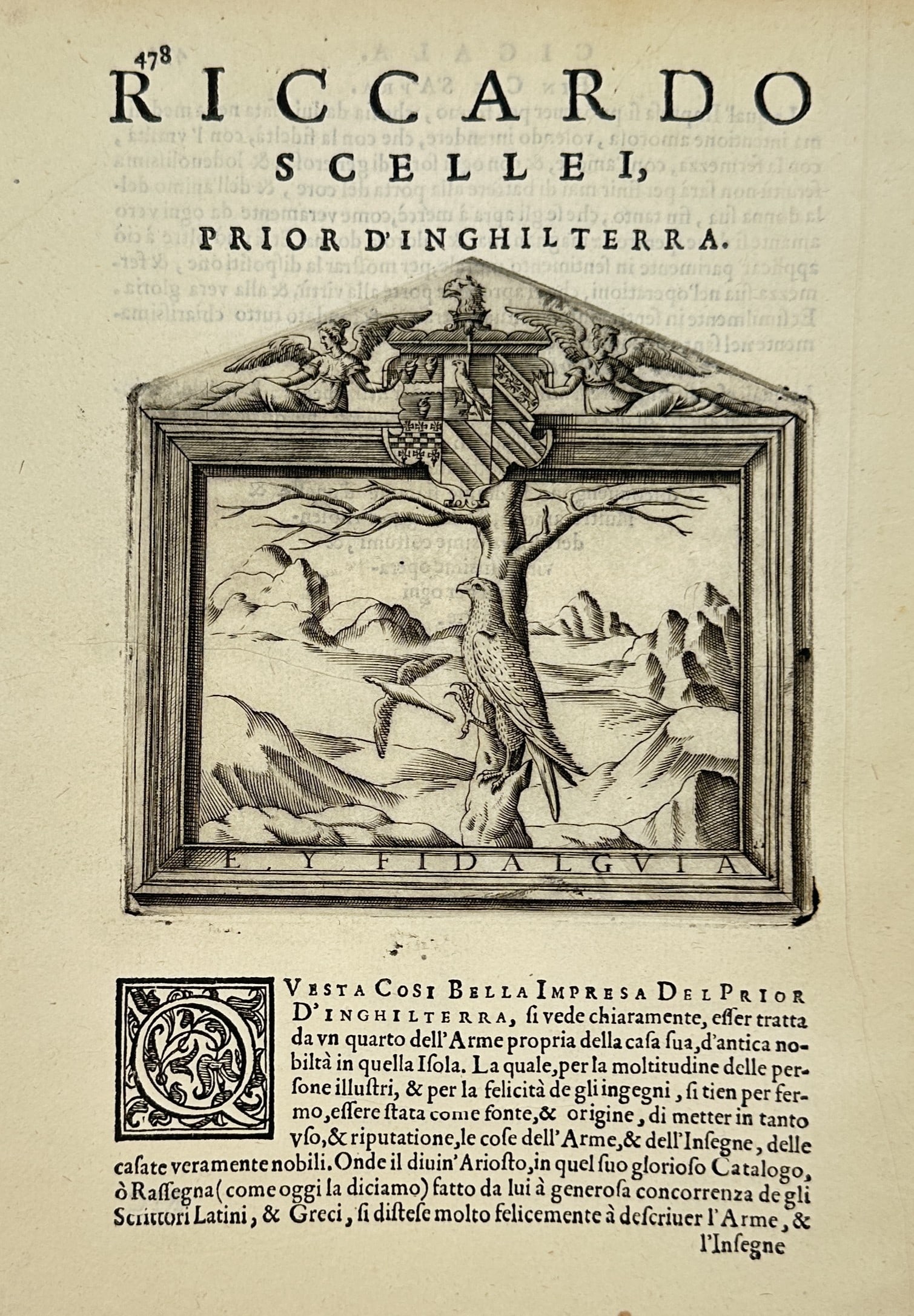 Girolamo Ruscelli (1504–1566) – Riccardo Scellei Emblem – Etching (16th Century) (1 of 2)