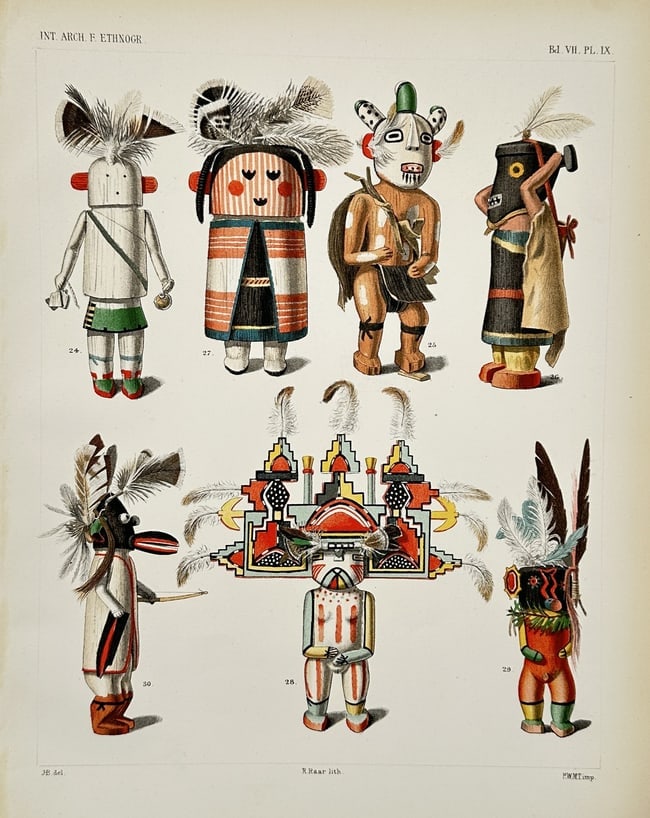Pieter Willem Marinus Trap (1821–1905) – Illustration of Pueblo Kachina Dolls (1 of 2)