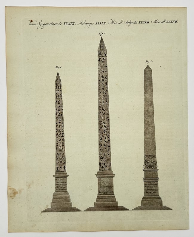 Friedrich Justin Bertuch (1747–1822) – Egyptian Obelisks in Rome – Engraving (1 of 2)