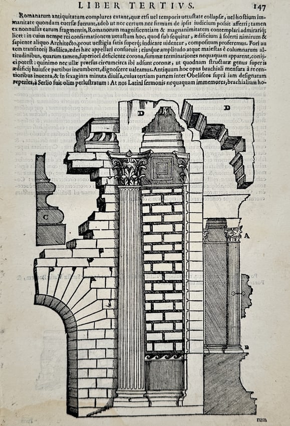 Sebastiano Serlio (1475–1554) – Architectural Ruins of the Roman Forum – Woodcut (1 of 2)