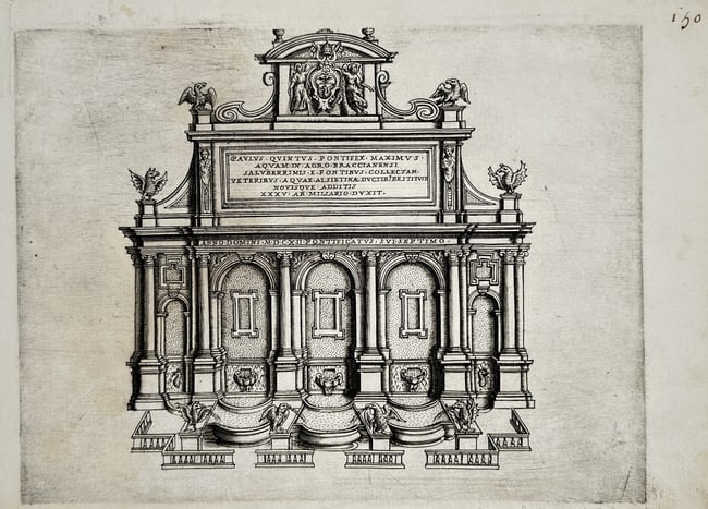 Giacomo Lauro (1550–1640) – The Fountain of Paul V on the Janiculum – Engraving (1 of 2)