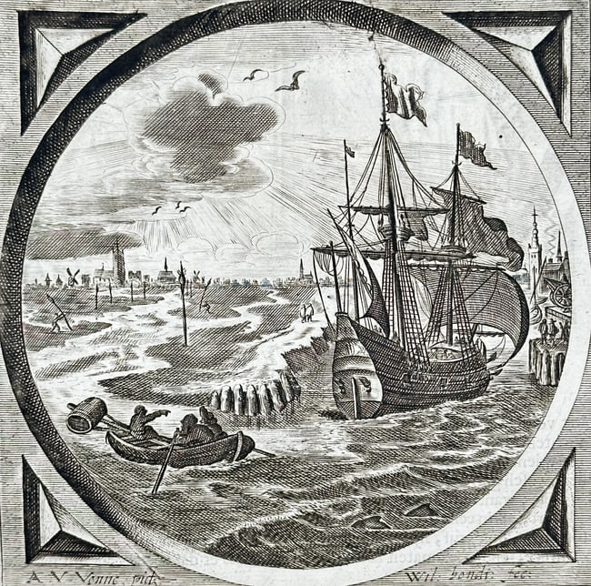 Jacob Cats (1577–1660) – Shipwreck and Salvage – Engraving (1655) (1 of 3)
