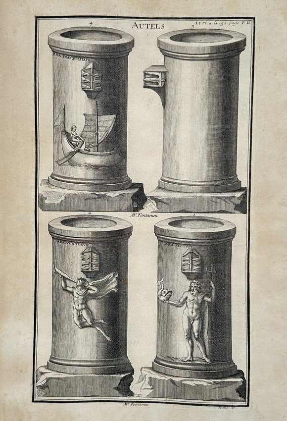 Bernard de Montfaucon (1655–1741) – Various Ancient Altars – Engraving (1719) (1 of 2)