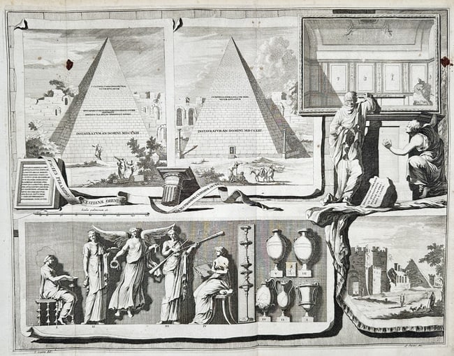 Jan Goeree (1670–1731) - Studies of Pyramids and Classical Antiquities - Copperplate (1 of 2)