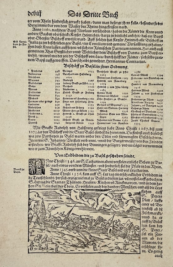 Sebastian Münster – Bishopric of Basel and Battle Scene – Woodcut (16th Century) (1 of 2)