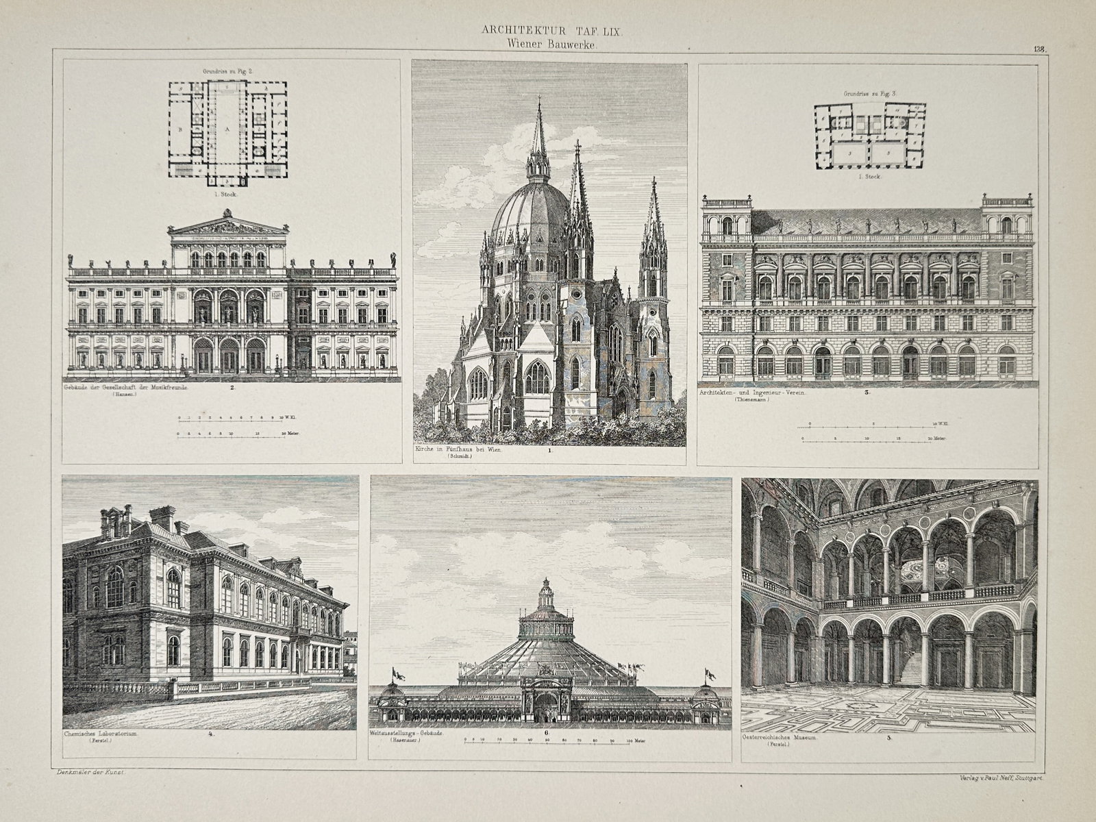 Paul Neff (1804–1855) – Architectural Landmarks of Vienna – Lithograph (1894) (1 of 2)