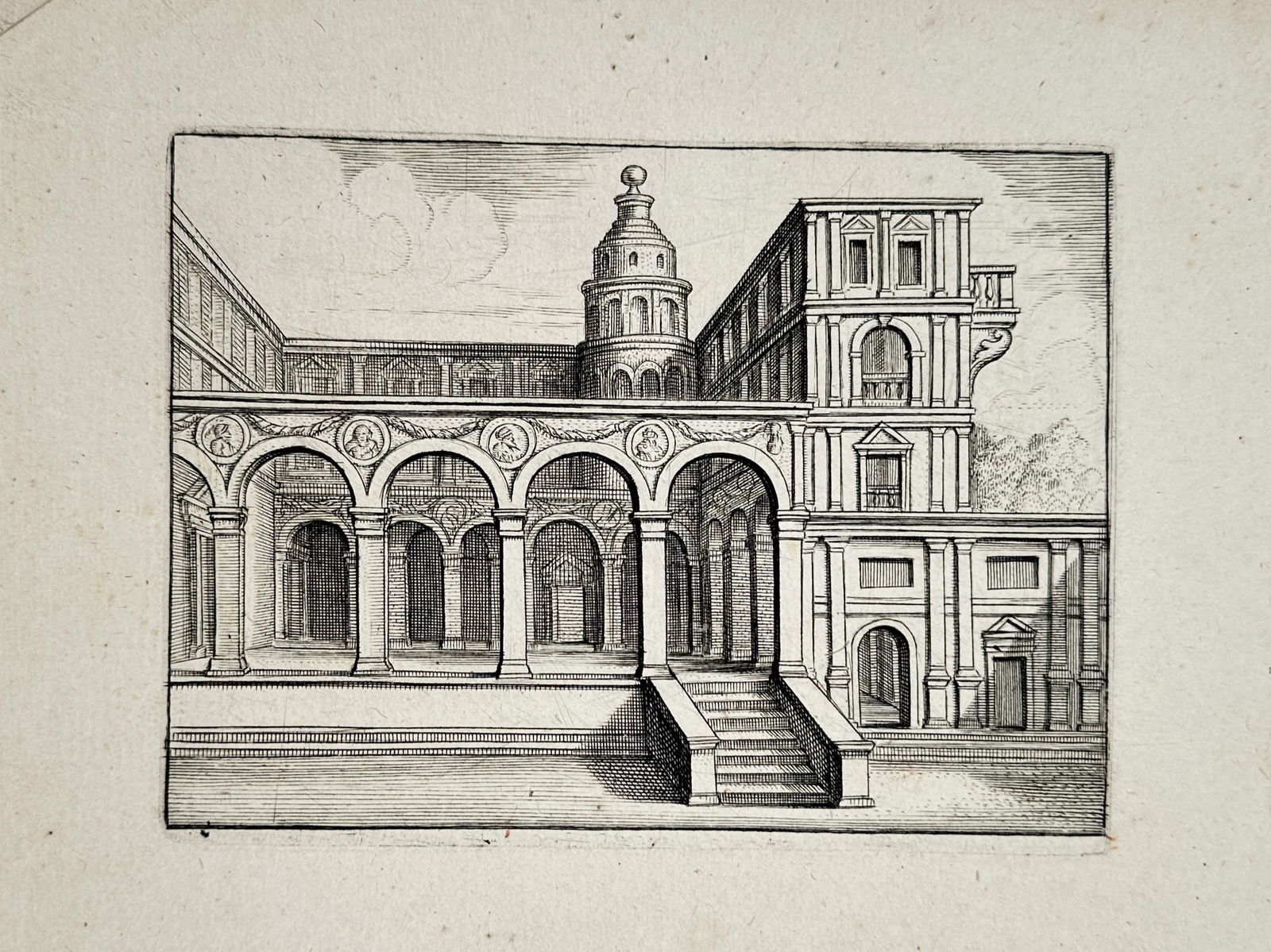 Pieter de Jode II – Architectural View of a Renaissance Courtyard with Arches and Cupola – (1 of 2)