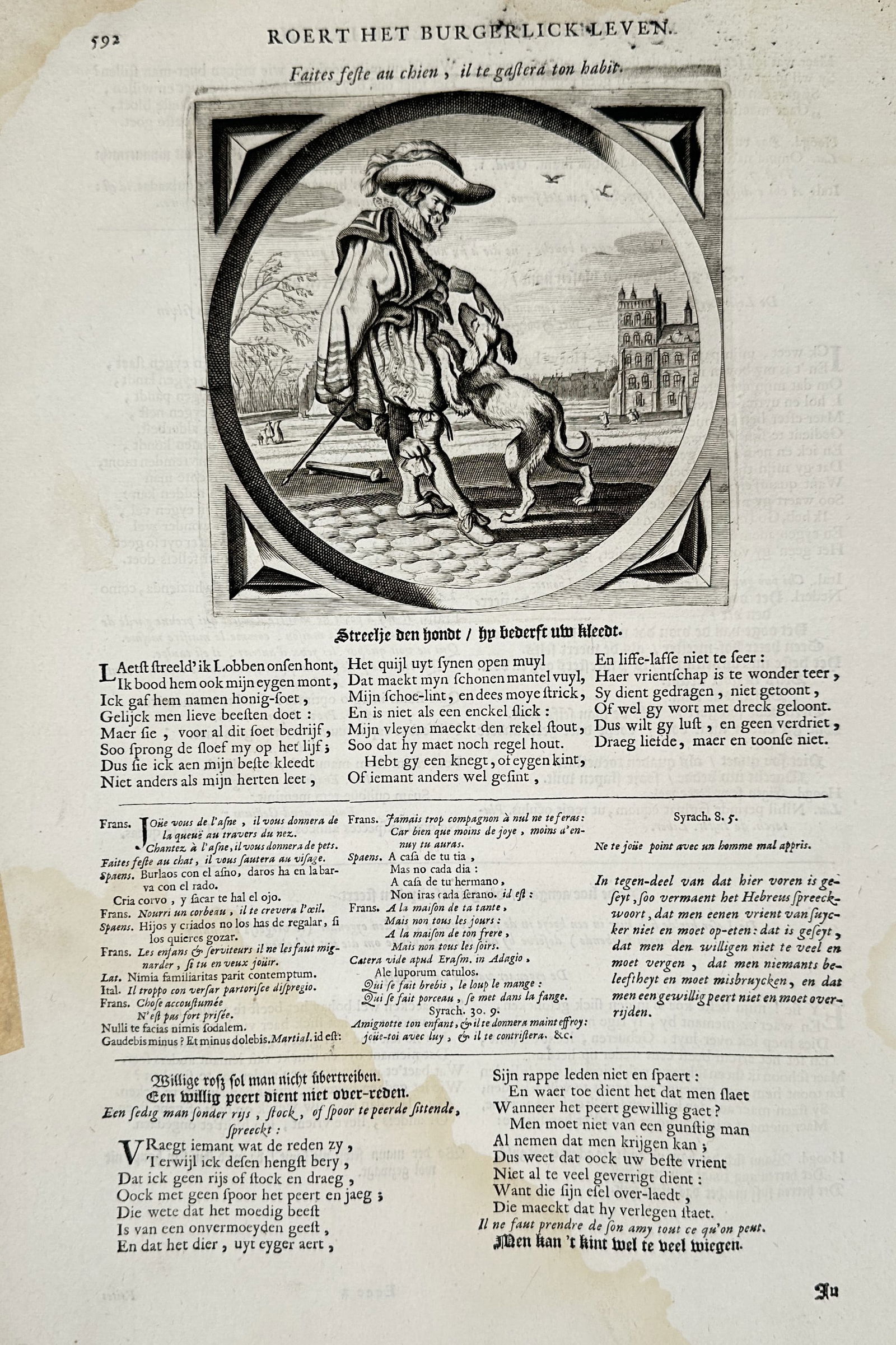 Jacob Cats (1577–1660) – Allegorical Scene of a Traveler and a Dog – Etching (17th Century) (1 of 2)