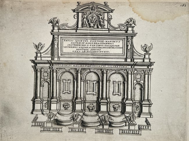 Giacomo Lauro (1550–1640) – Fountain dell'Acqua Paola – Engraving (1612) (1 of 2)
