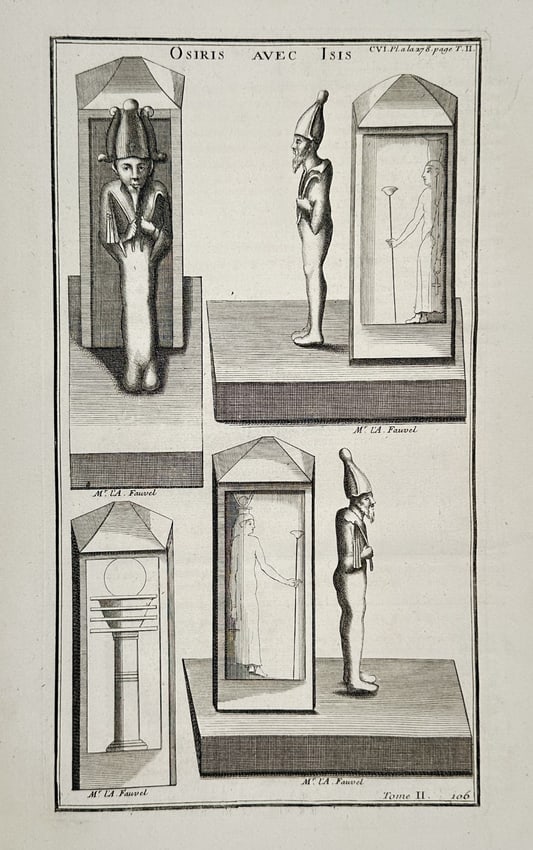 Bernard de Montfaucon (1655–1741) – Osiris and Isis in Funerary Shrines – Engraving (1 of 2)