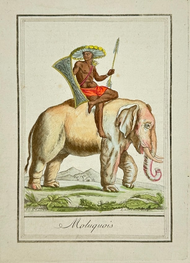 Jacques Grasset de Saint-Sauveur – Moluccan Warrior on Elephant – Engraving (1 of 2)