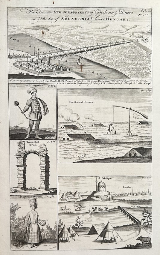 Emanuel Bowen (1693/4–1767) – The Famous Bridge and Fortress of Esseck (1 of 2)