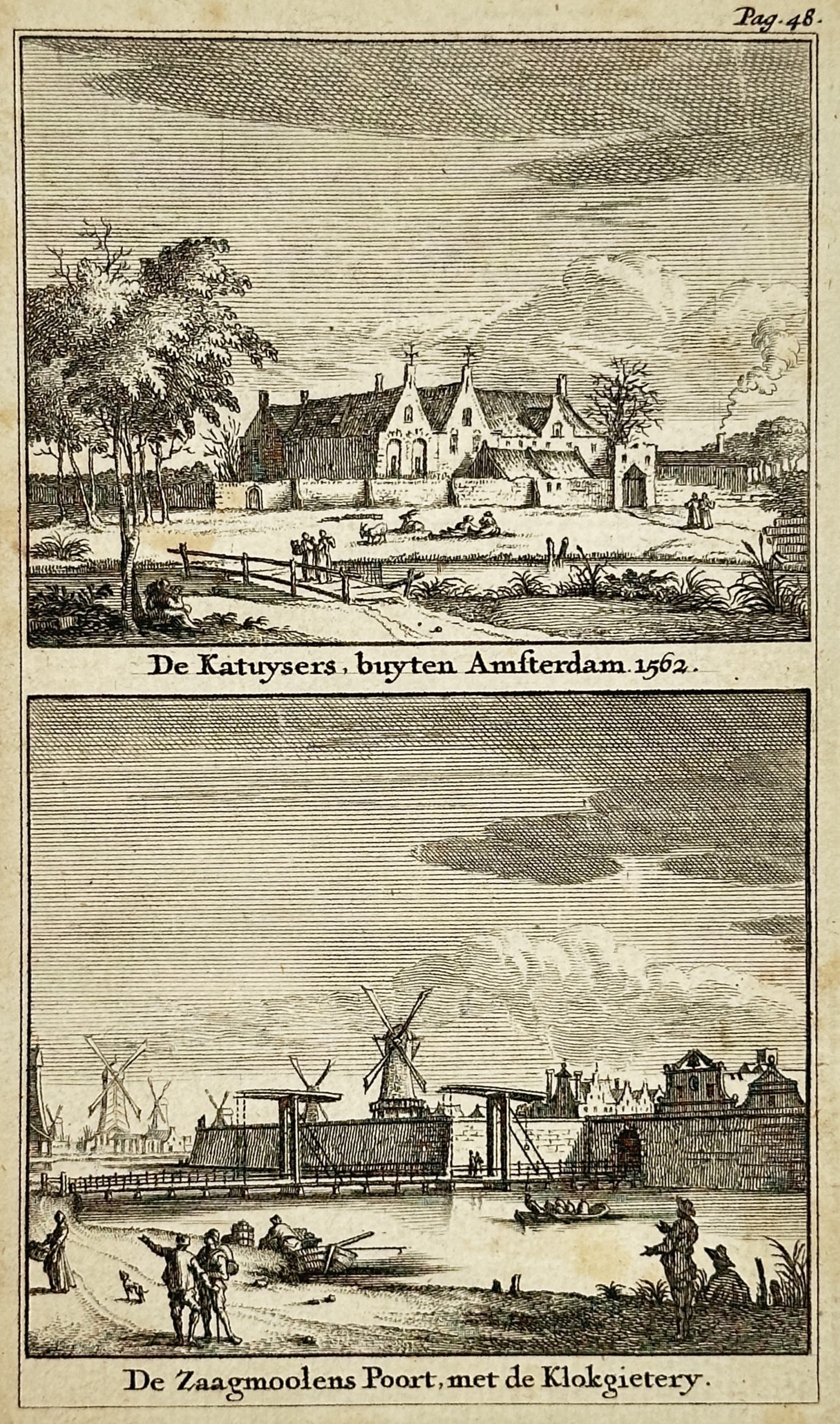 Jan Goeree (1670–1731) – Views of the Carthusian Monastery and the Sawmill Gate – Engraving (1 of 2)