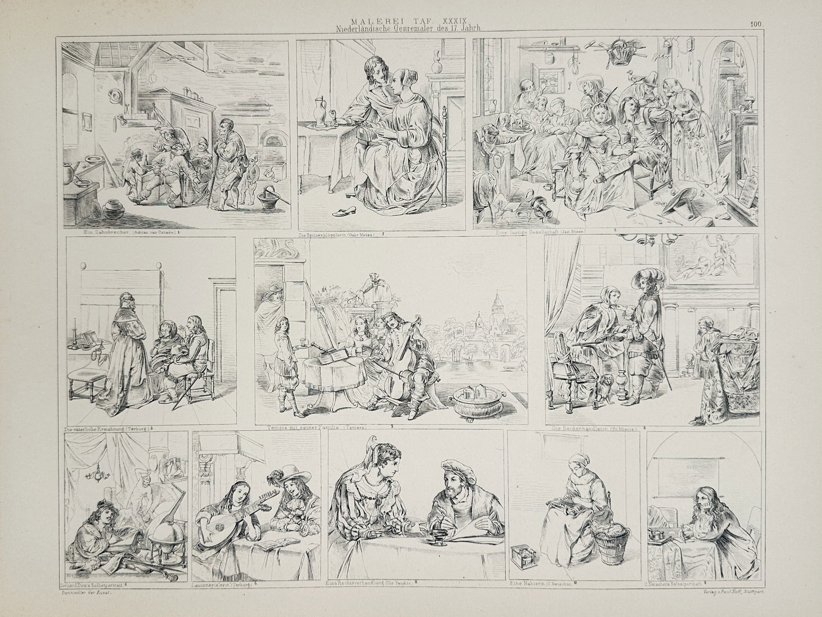 Paul Neff – Study of 17th Century Netherlandish Genre Paintings – Lithograph (19th Century) (1 of 2)