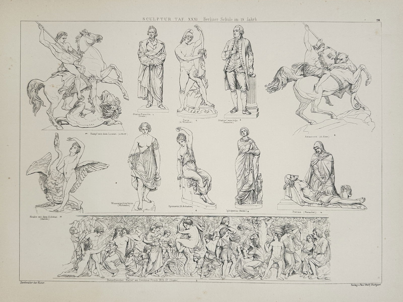 Paul Neff – Study of 19th Century Berlin School Sculptures – Lithograph (19th Century) (1 of 2)
