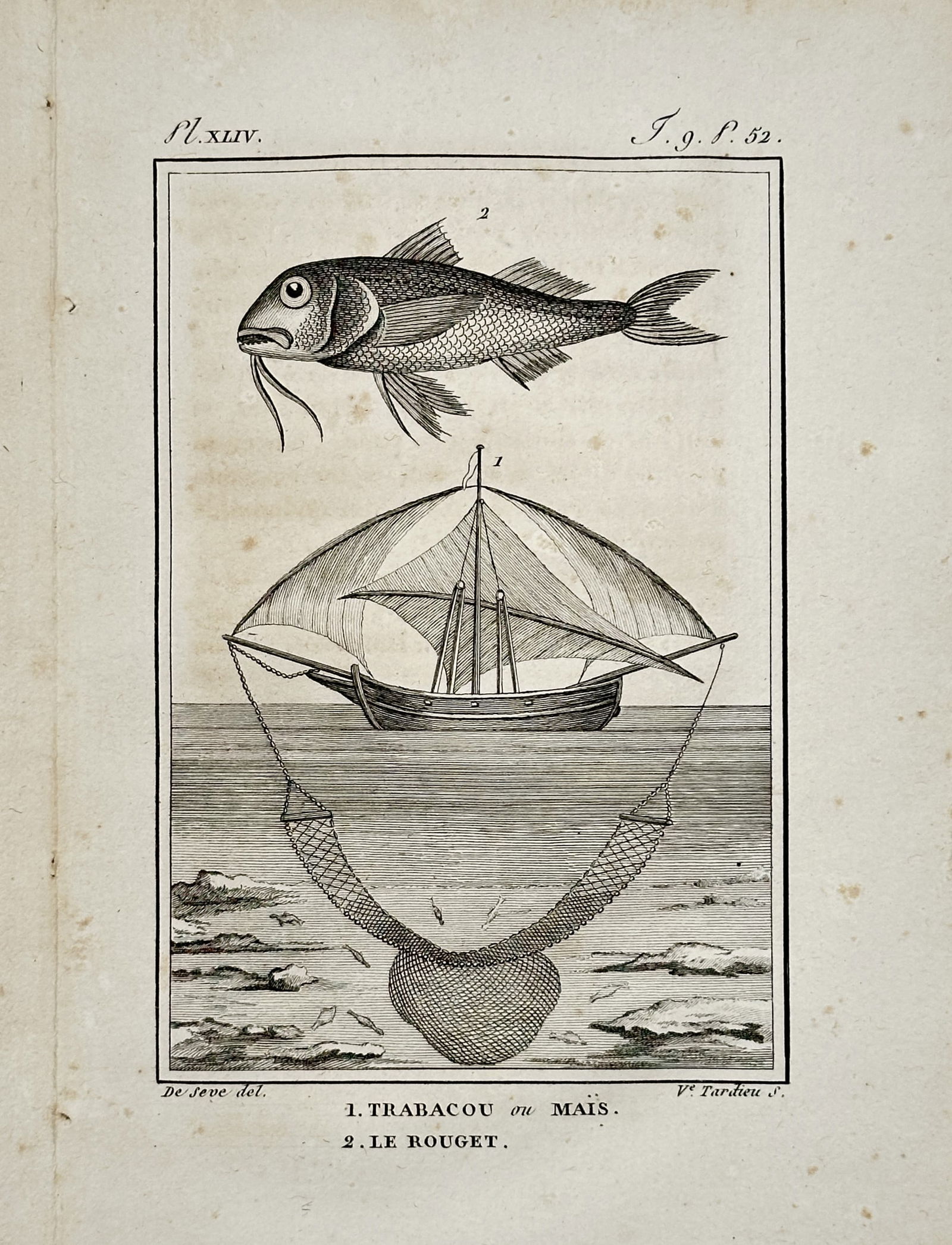 Jacques de Sève (active 1742–1788) – Red Mullet and Fishing Vessel – Copper engraving (1799) (1 of 2)