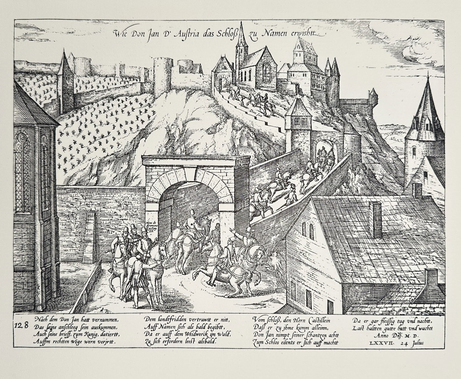 Frans Hogenberg (1535–1590), after – Capture of the Castle of Namur by Don John of Austria (1 of 2)