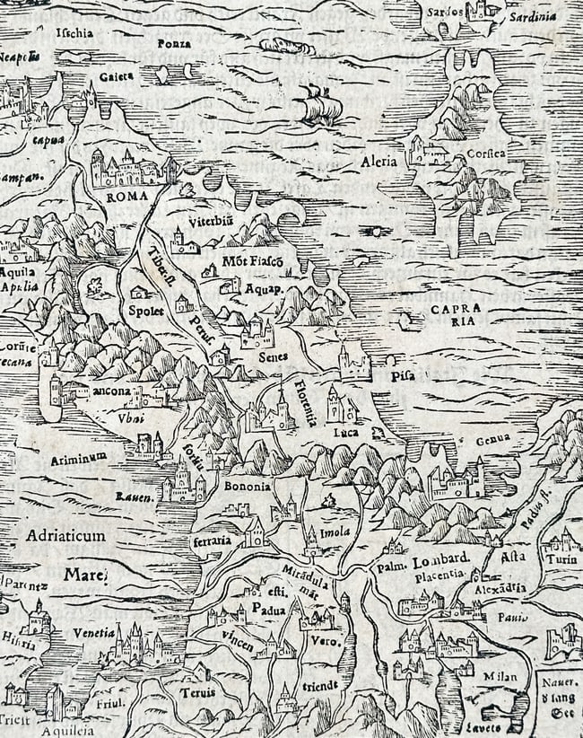Sebastian Münster (1488–1552) – View of Italy – Woodcut (1550) (1 of 3)