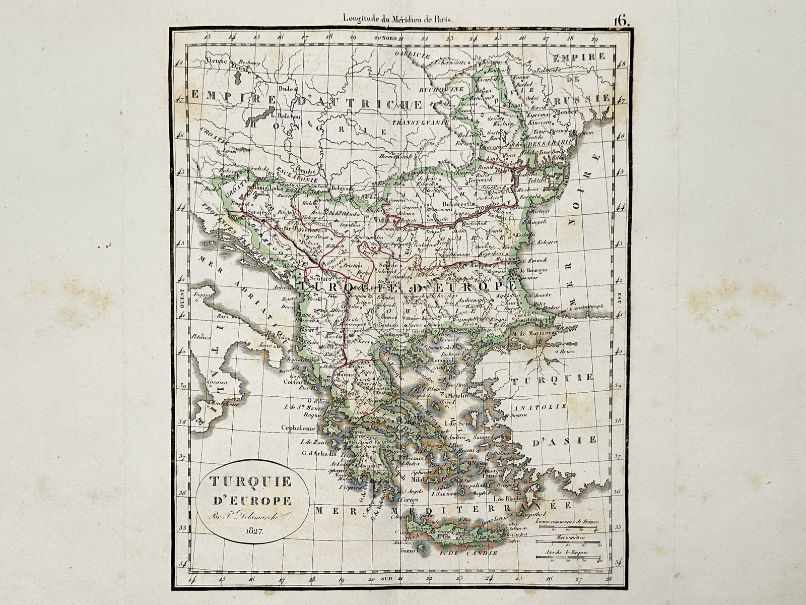 Felix Delamarche (1789–1830) – Map of Turkey in Europe – Balkans – Etching (1832): "Turquie d'Europe" presents a detailed map of the Balkans and surrounding Ottoman territories as they were understood in the early nineteenth century. The map delineates the political boundaries of th