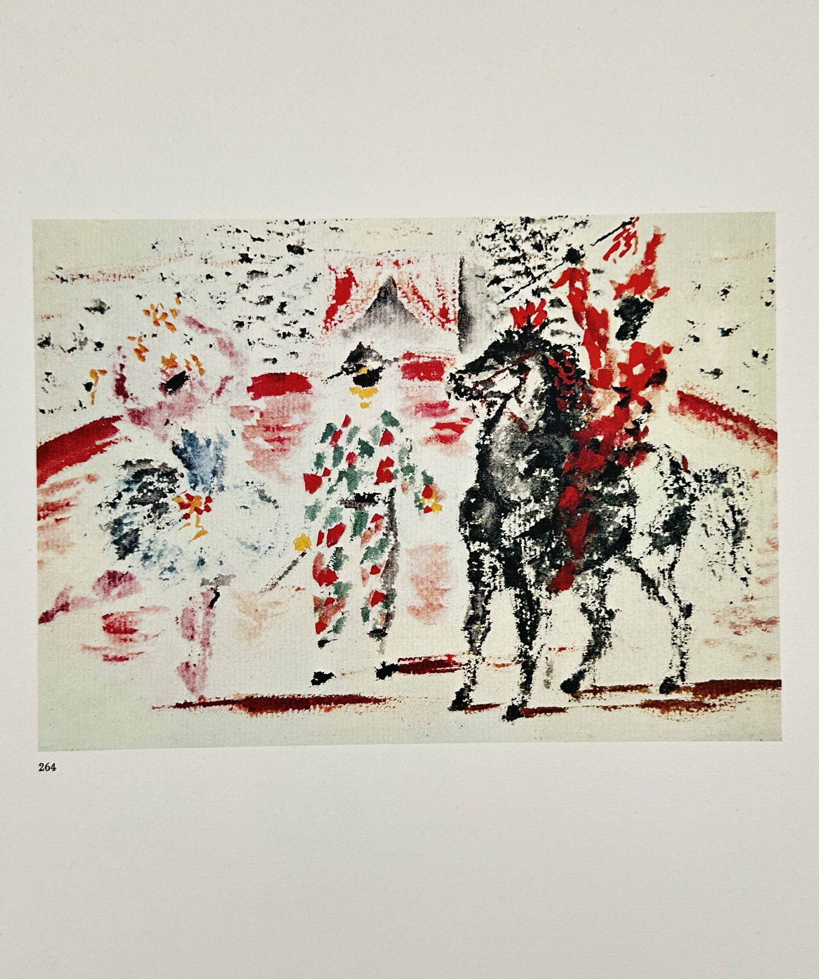 Pablo Picasso (1881-1973), after - Circus Performance Scene - Offset print (20th Century): "264" displays a circus scene featuring a horse, a figure in a patterned suit, and a performer. This work is an offset print after the original composition by Pablo Picasso. Pablo Picasso was a Spanis