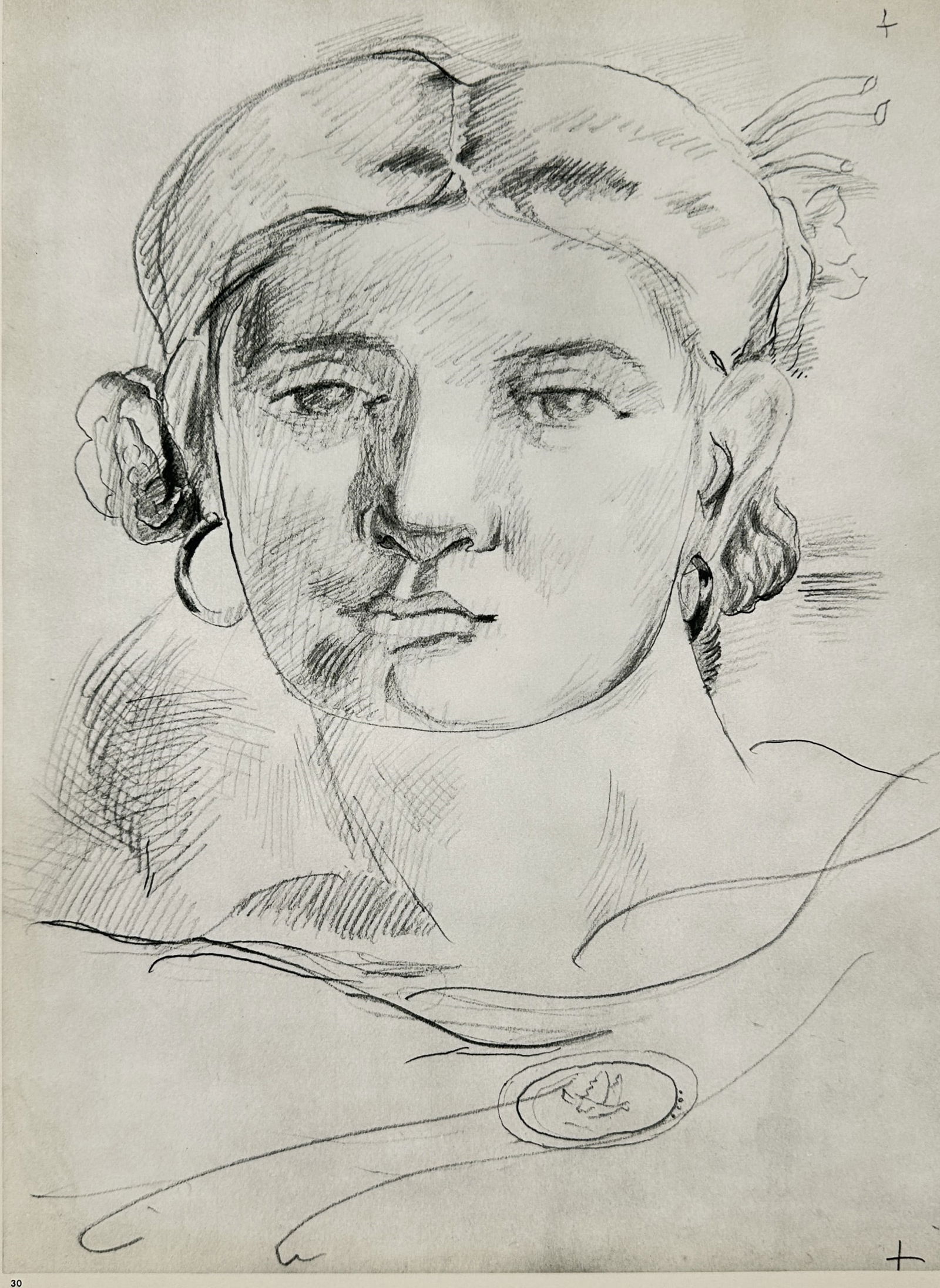 Georges Braque (1882–1963), after – Portrait of a Woman – Offset print (20th Century): "Portrait of a Woman" depicts a sketch of a woman in profile, highlighting her hair, facial features, and earrings. This work is an offset print after the original composition by Georges Braque. Georg