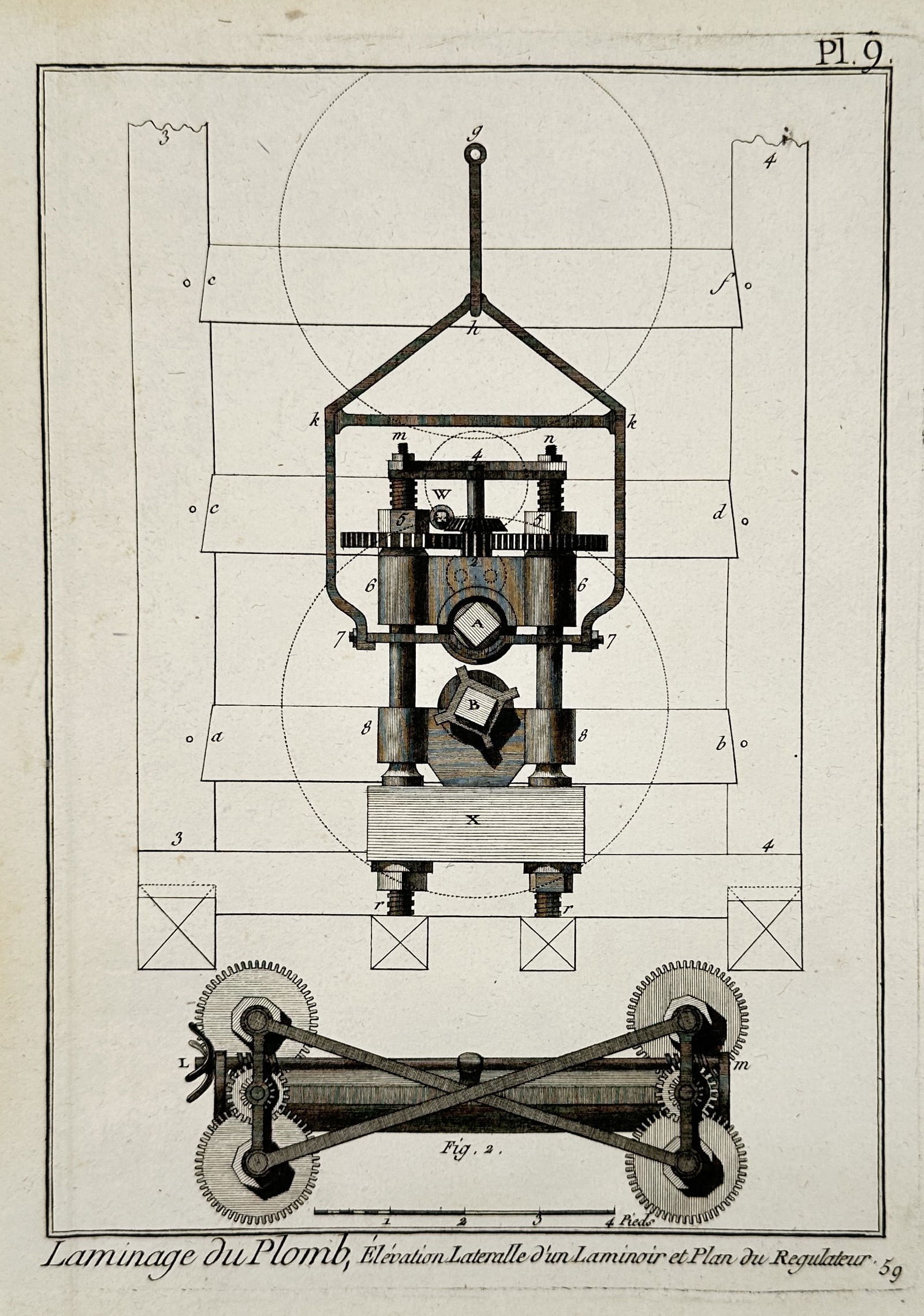 Robert Benard (1734-1777) - Lead Rolling Mill Mechanics - Engraving (1765) (1 of 2)