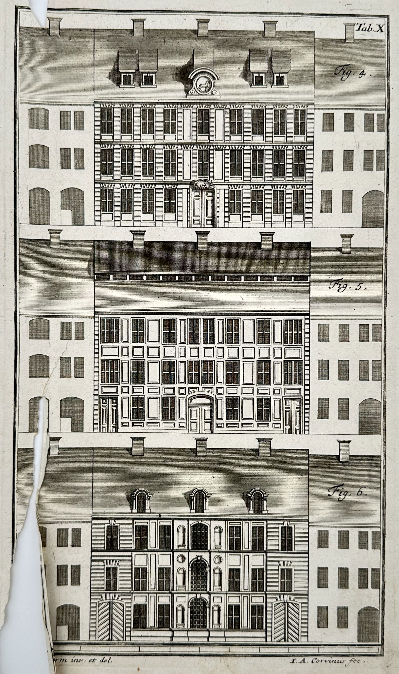 Leonhard Christoph Sturm (1669-1719) – Architectural Designs of House Facades – Engraving (1 of 2)