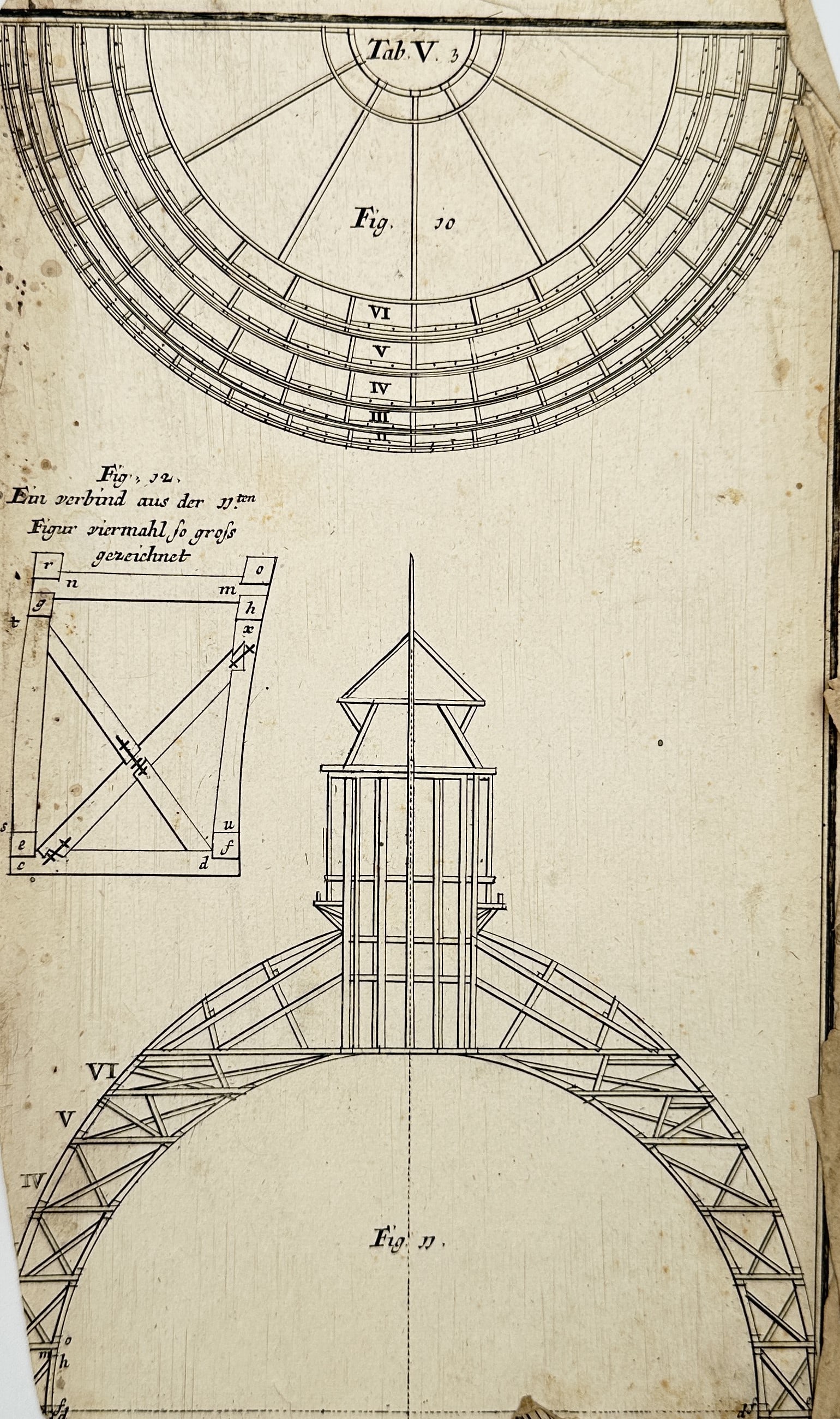 Leonhard Christoph Sturm (1669–1719) – Architectural Diagrams of Dome Construction – Engraving (1 of 2)