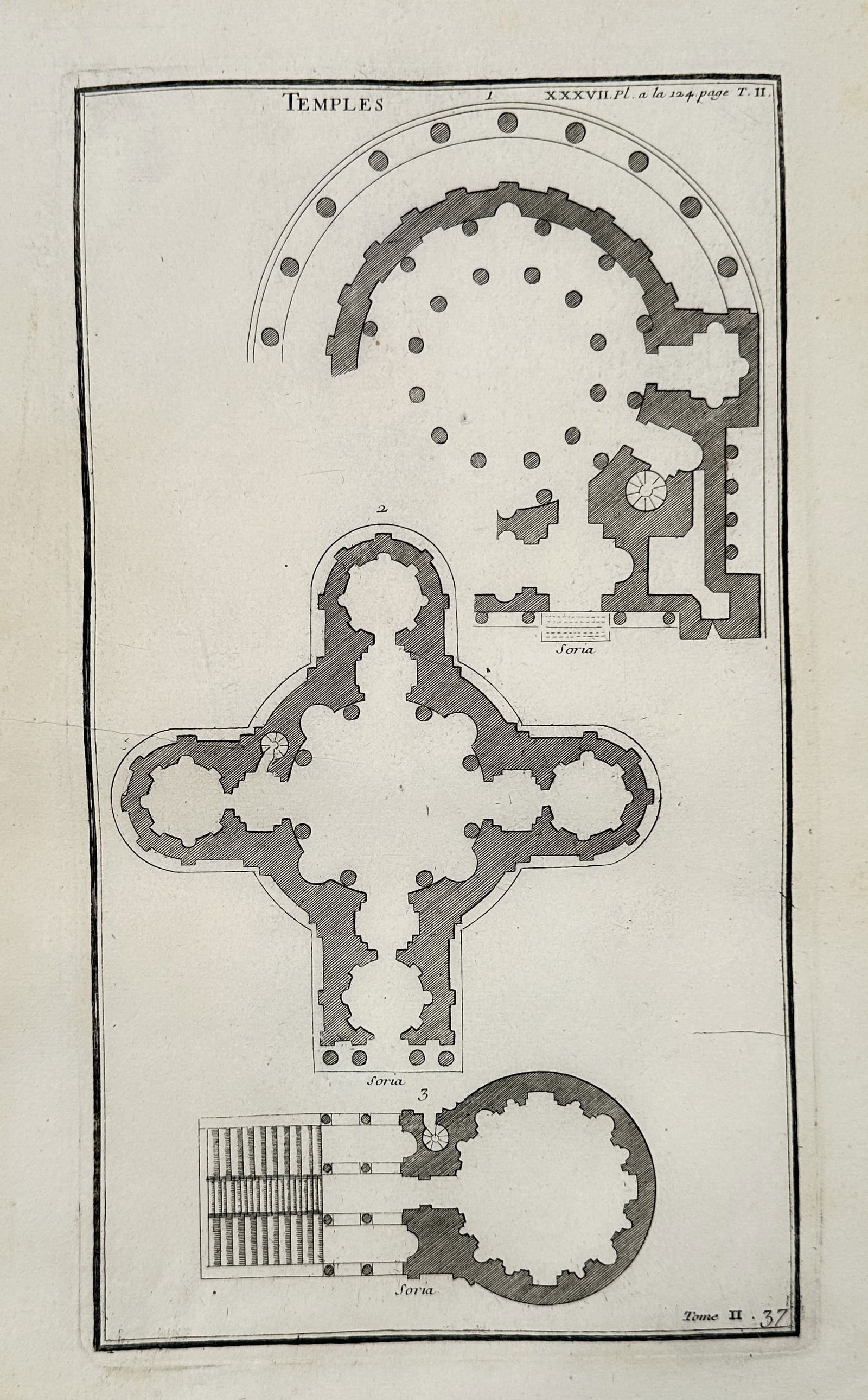 Bernard de Montfaucon (1655-1741) – Architectural plans of ancient temples – Engraving (1719) (1 of 2)