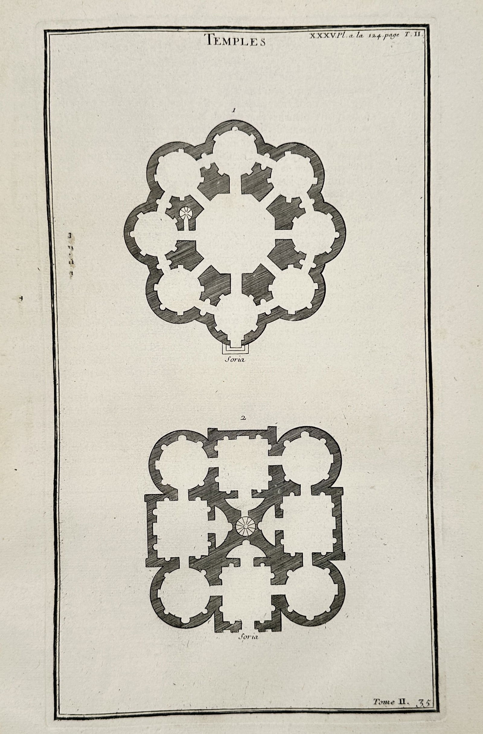 Bernard de Montfaucon (1655-1741) - Ground plans of circular and square ancient temples (1 of 2)