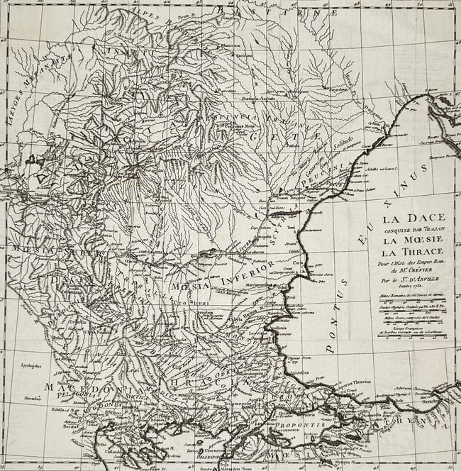 Jean-Baptiste Bourguignon d'Anville – Map of Dacia, Moesia, and Thrace – Engraving (1774) All (1 of 2)