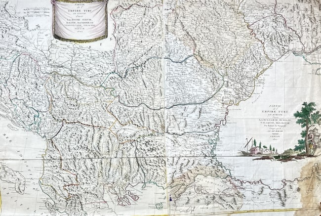 Didier Robert de Vaugondy (1723–1786) – Map of the Ottoman Empire in Europe: "Partie de l'Empire Turc en Europe." This expansive engraving presents a detailed two sheet cartographic survey of the Ottoman territories in the Balkans and Southeastern Europe, including modern day