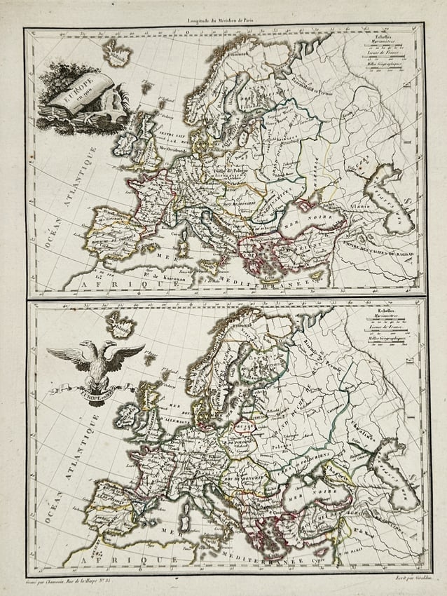 Jean-Denis Tardieu (1763–1830) – Comparative Maps of Europe – Engraving (1821) (1 of 2)