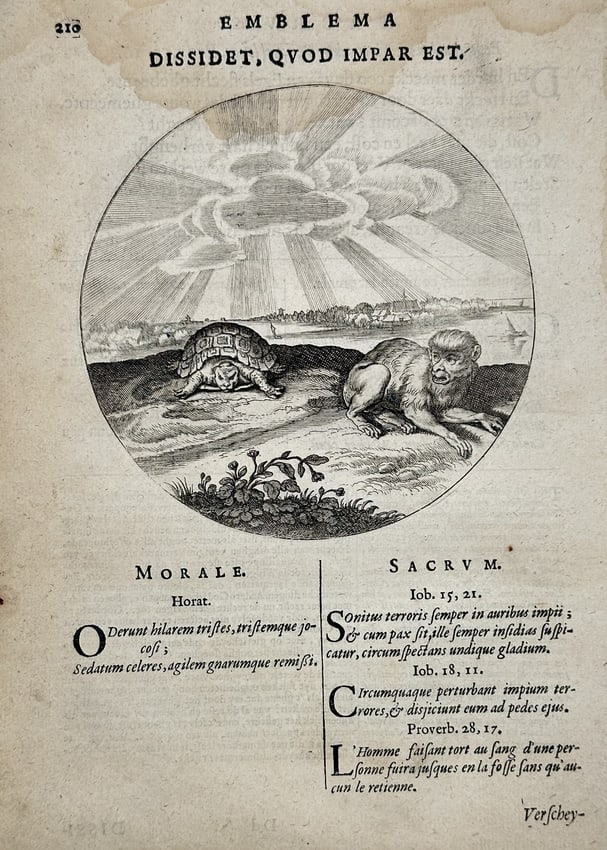 Jacob Cats (1577–1660) – Emblem: "It Disagrees, Because It Is Unequal" - Engraving (1 of 2)