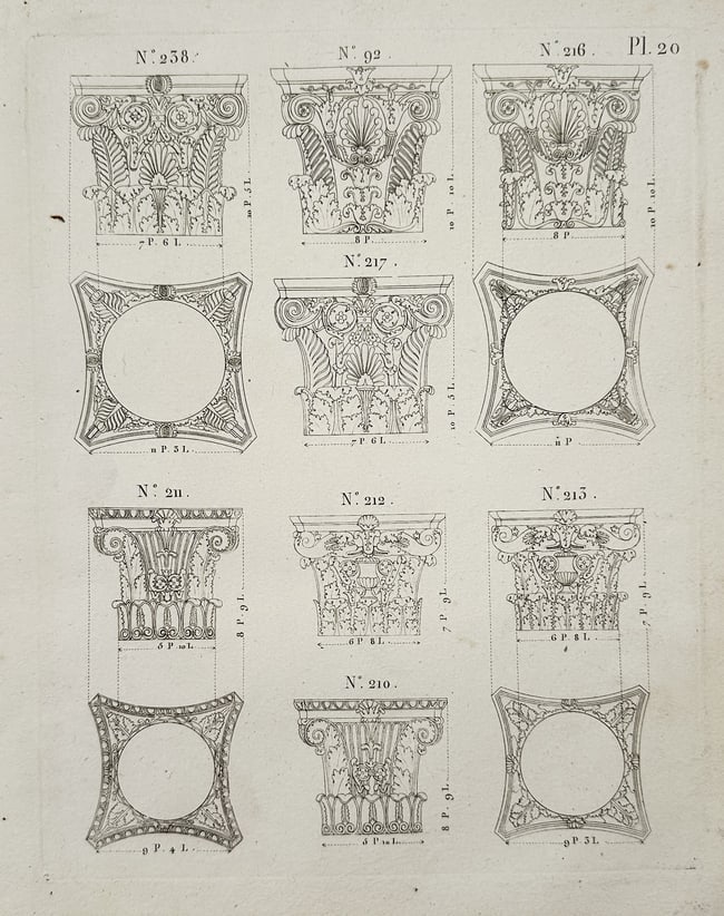 Giovanni Battista Merano – Study of Corinthian and Composite Capitals – Engraving (1 of 2)
