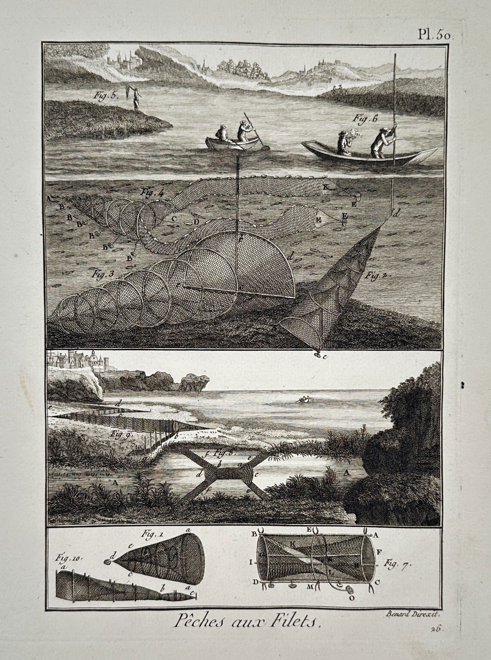 Robert Benard (1734-1785) – Underwater Netting Techniques – Engraving (1765) (1 of 2)