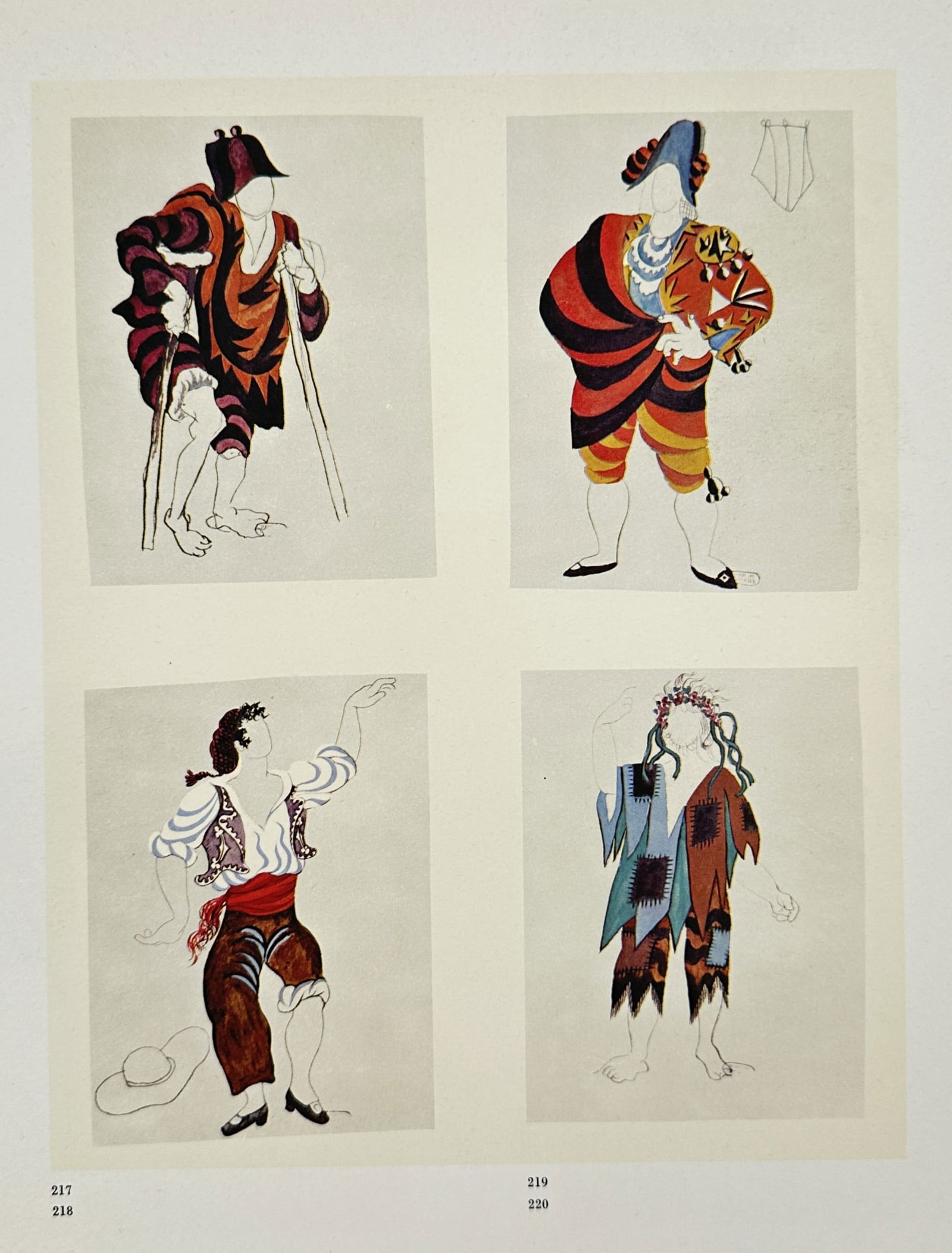 Pablo Picasso (1881-1973), after – Costume Designs for Commedia dell'Arte – Offset print: Costume Designs for Commedia dell'Arte depicts four distinct figures dressed in theatrical attire inspired by the traditional Italian comedic theater. Pablo Picasso was a Spanish painter, sculptor, pr