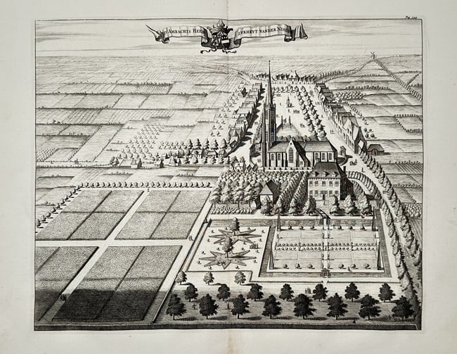 Mattheus Smallegange (1624-1710) – View of the Ambachts Heere-lyckheyt vander: Ambachts Heere-lyckheyt vander Nisse." This topographical engraving provides an expansive bird's-eye view of the village of Nisse in the province of Zeeland. The composition is centered on the promine