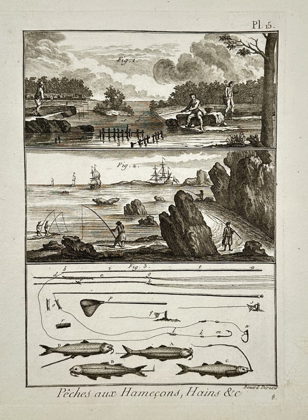 Robert Bénard (1734–1777) – View of Hook and Line Fishing Techniques – Engraving (1 of 2)