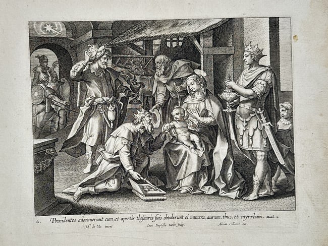 Maerten de Vos (1532–1603) – The Adoration of the Magi – Engraving (17th Century) (1 of 2)