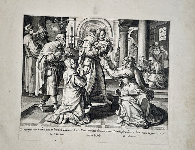 Maerten de Vos (1532–1603) – The Presentation in the Temple – Engraving (17th Century) (1 of 2)