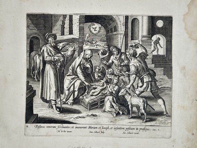 Maerten de Vos (1532–1603) – The Adoration of the Shepherds – Engraving (17th Century) (1 of 2)