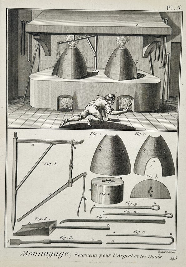 Robert Benard (1734-1785) – Minting Furnace for Silver and Tools – Engraving (1771) (1 of 2)